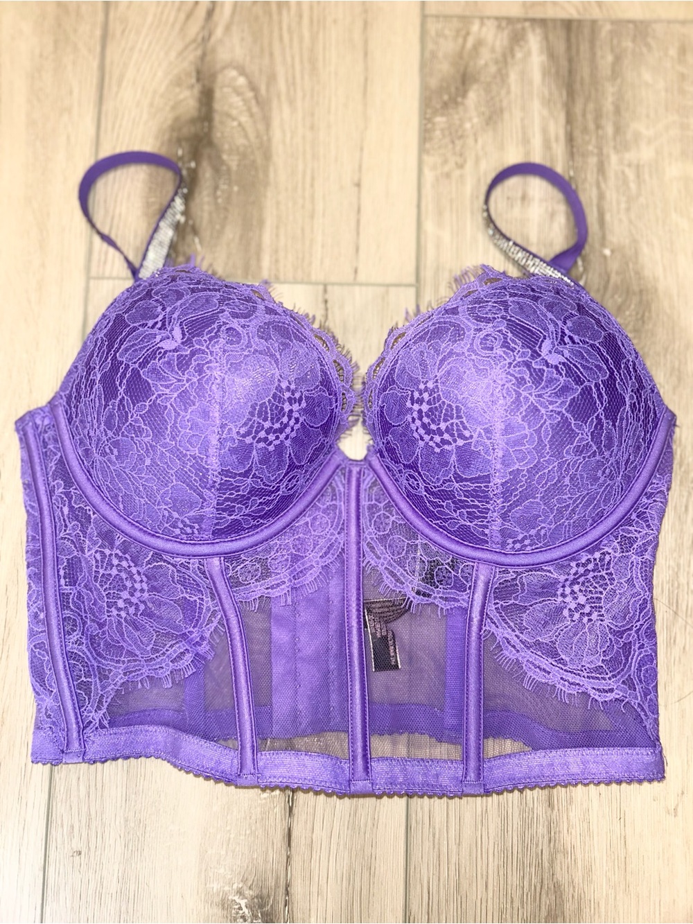 Victoria’s Secret Very Sexy Purple Lace Push Up Corset Bustier 34C Rhinestone